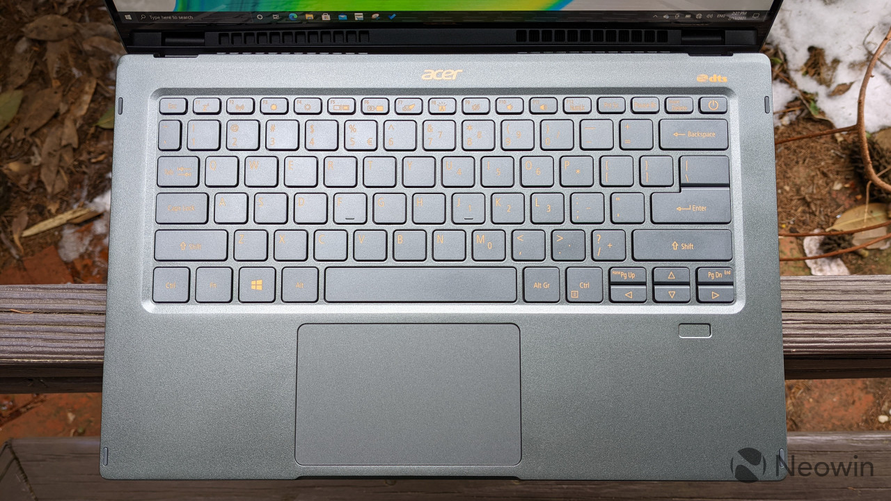 Top-down view of the keyboard and touchpad on Acer Swift 5