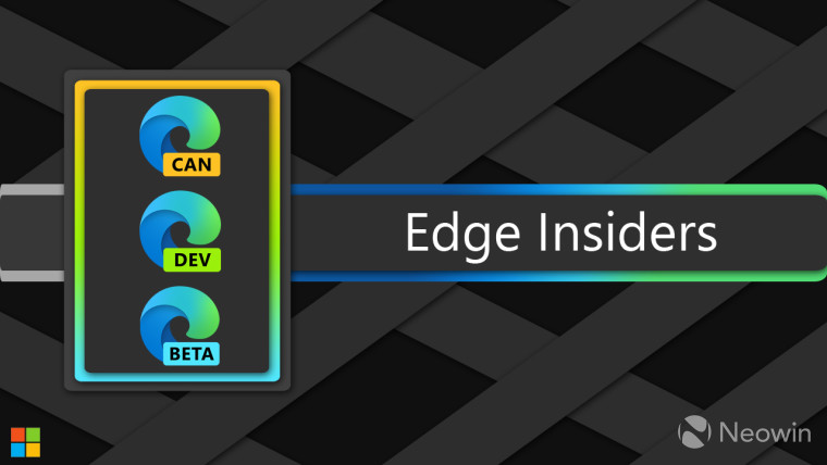 Microsoft Edge Canary, Dev, and Beta logos placed vertically in rectangles