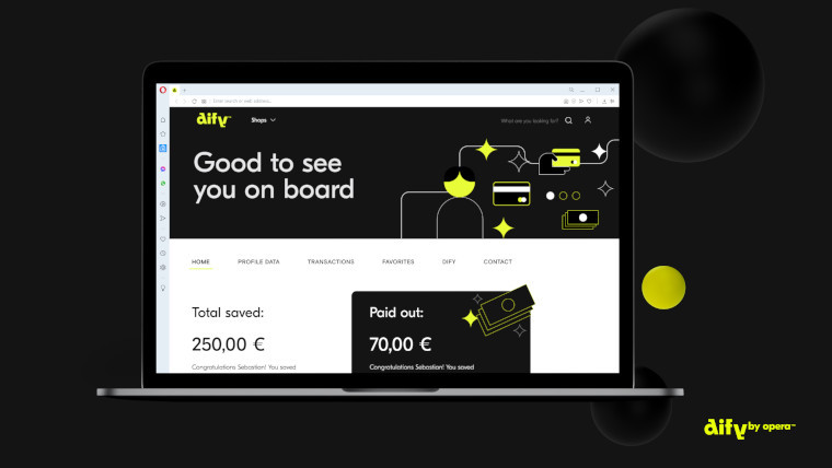 The Dify cashback menu on desktop