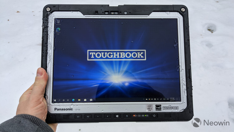 Panasonic Toughbook 33 tablet with snow background