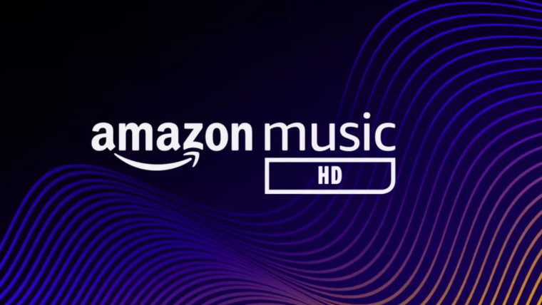 Amazon Music HD logo on a dark background with a wave pattern