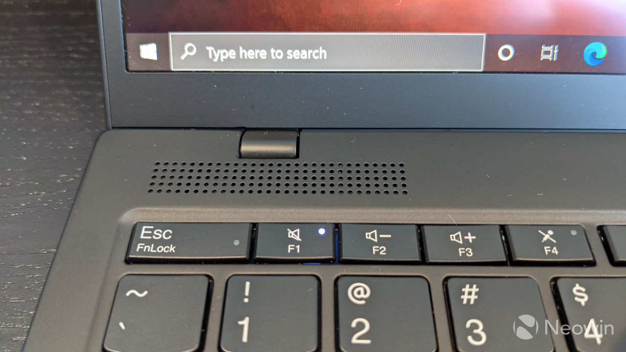 Close-up of speaker above ThinkPad X1 Nano keyboard