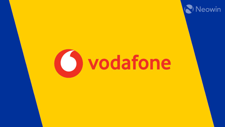 The Vodafone logo on a yellow and blue background