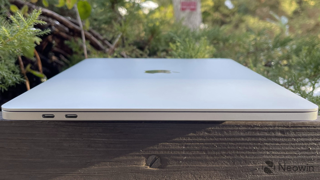 Side view of MacBook Pro, showing dual Thunderbolt 4 ports