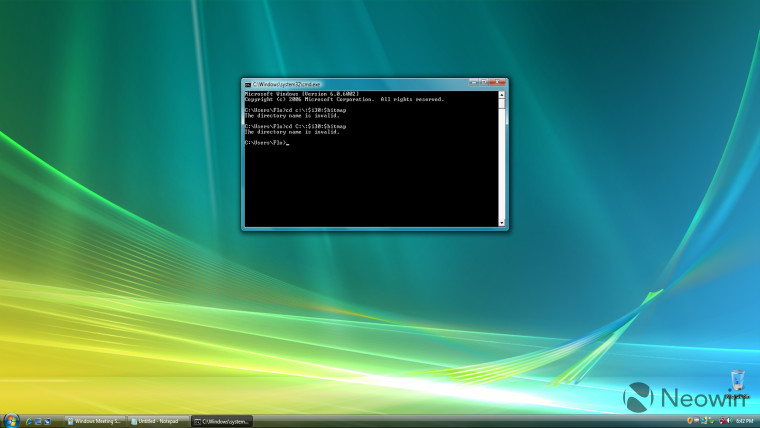 Command Prompt open on Windows Vista desktop