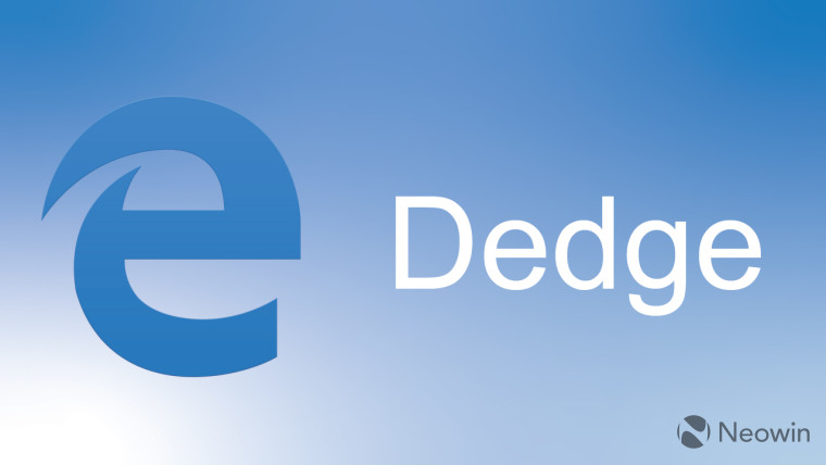 Microsoft Edge logo on blue background with Dedge text