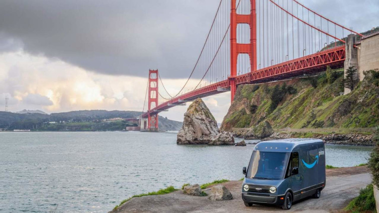 An Amazon electric van made by Rivian