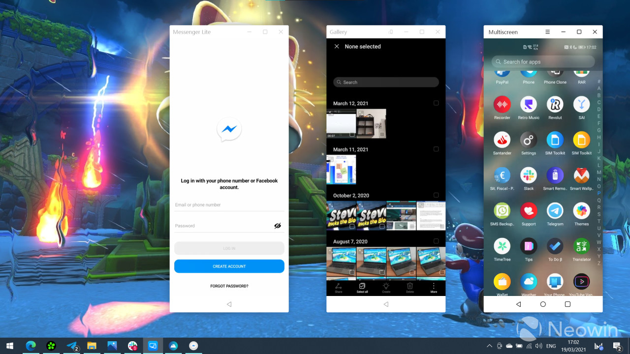 Multiple apps from an Honor phone running on Windows with PC Manager