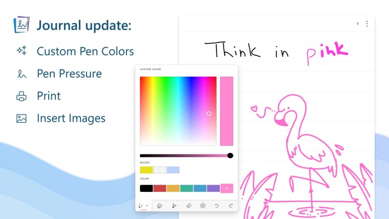 New ink color options in the Journal app along with a list of other updates