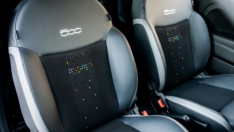 Front seats of the Fiat 500 with Google-themed patterns