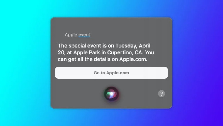 Screenshot of Apple&039s Siri revealing the company&039s event on April 20