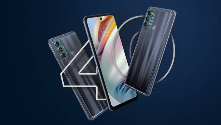 Promo image for the Motorola Moto G40 Fusion showing its front and back designs