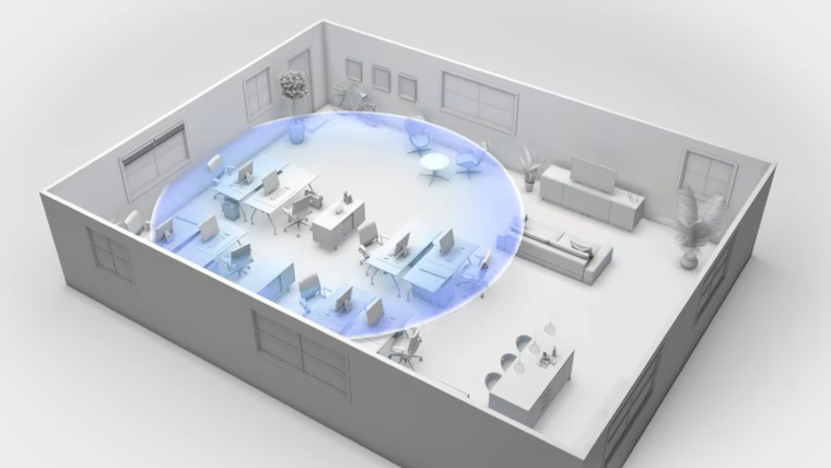 A Nokia Smart Node beaming 5G around a room