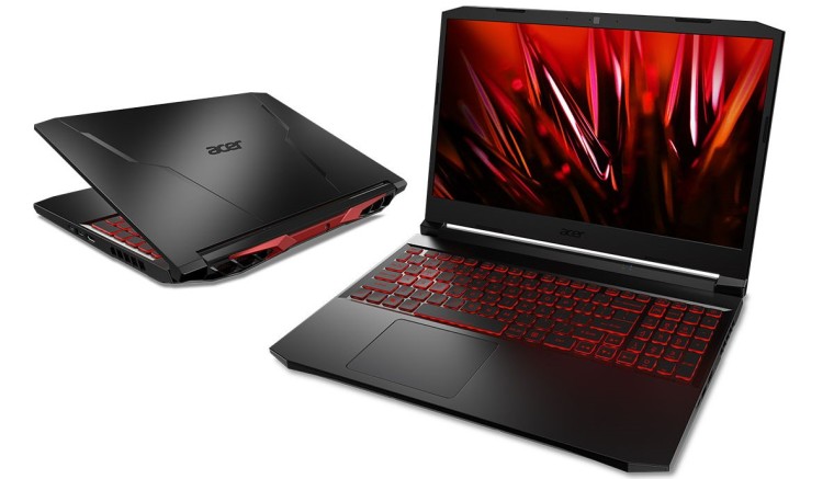 Acer Nitro 5 gaming laptop in both closed and open positions seen from the front and back