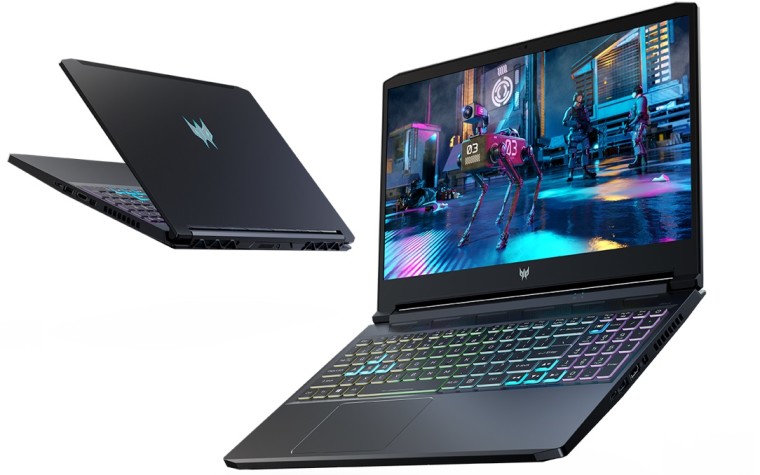 Acer Predator Triton 300 gaming laptop seen from the front and back