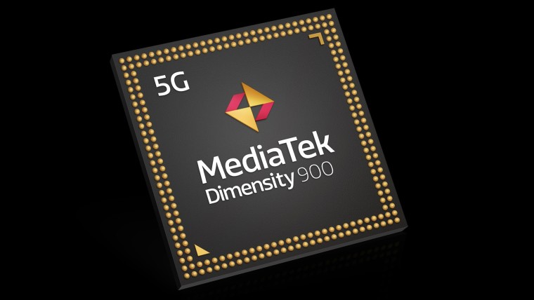 Product render of the MediaTek Dimensity 900 chipset