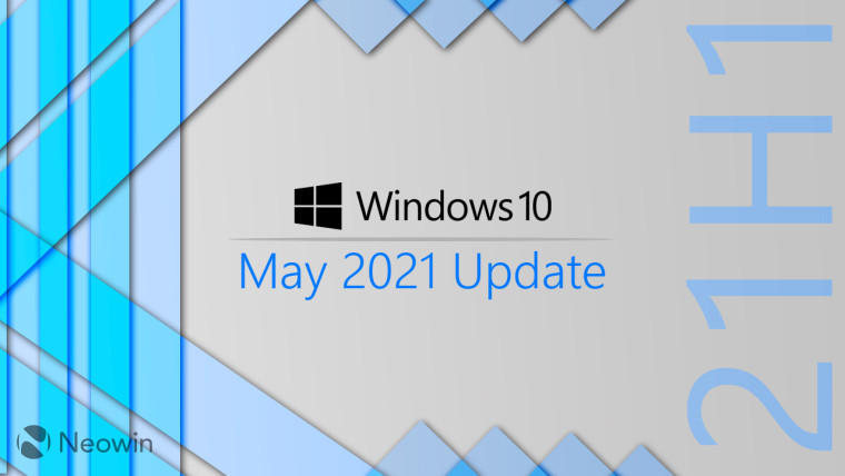 Windows 10 May 2021 Update written next to a vertical 21H1 text