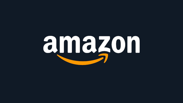 The Amazon logo on a blue background