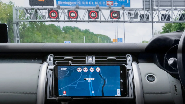 An in-car display on the motorway