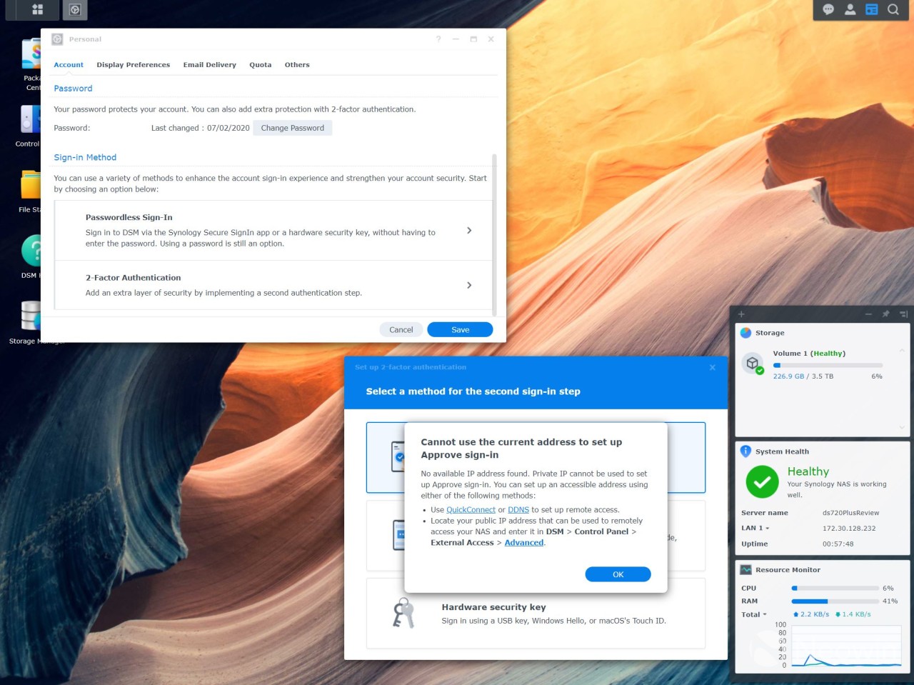 Synology DSM 7 setting up two factor authentication