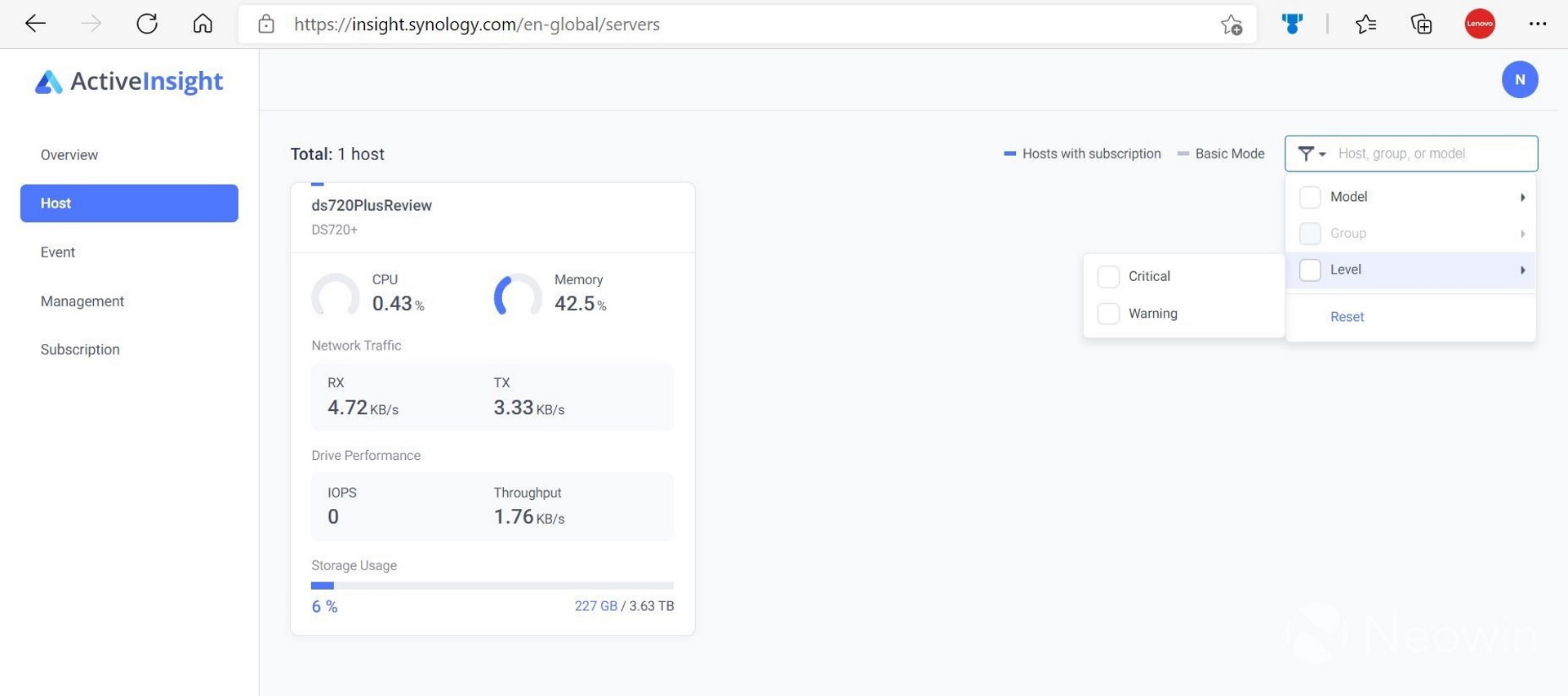 Host view of Active Insight