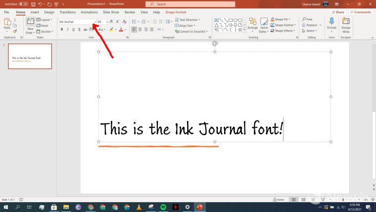 A PowerPoint slide with Ink Journal font