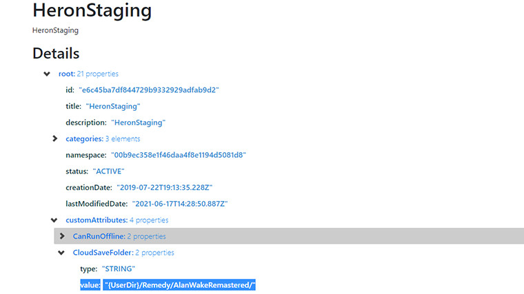 EpicData page of Alan Wake Remastered leaked string