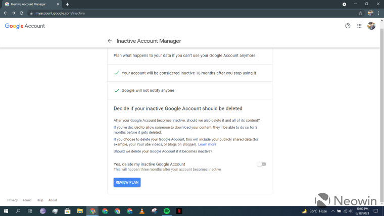 A screenshot of Google Inactive Account Manager