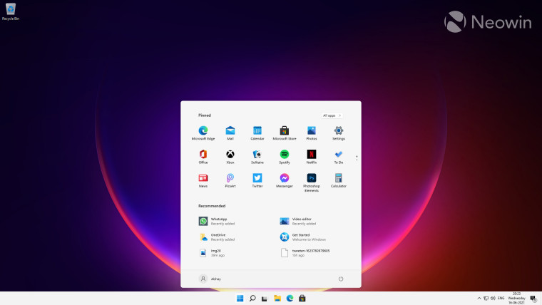 A Windows 11 Start menu showing available apps