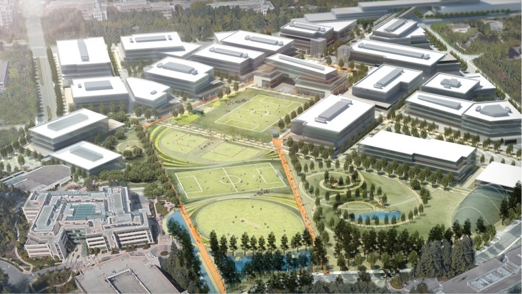 Overview of an artistic representation of green Redmond Microsoft campus