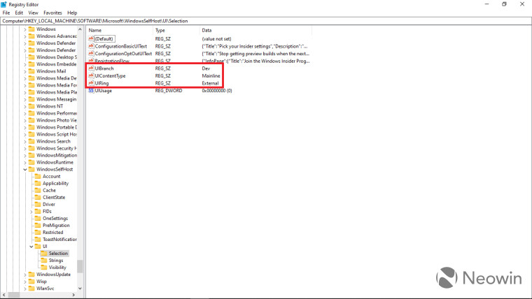 Screenshot of Registry Editor