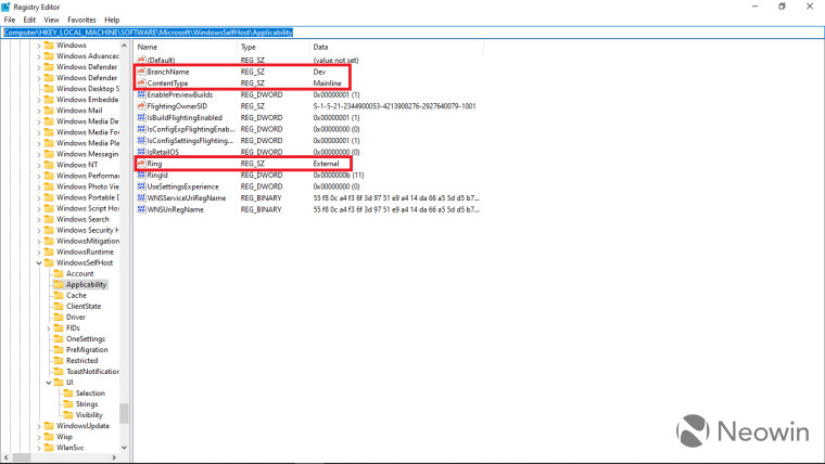 Screenshot of Registry Editor