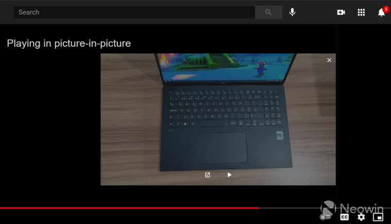 Popout miniplayer in YouTube after turning on picture-in-picture mode