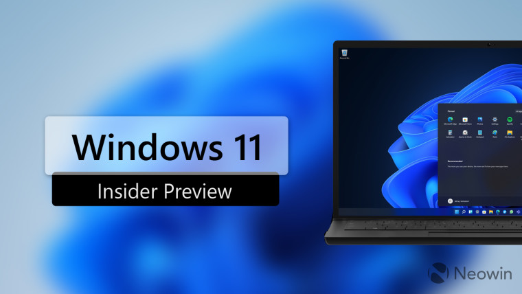 A Windows 11 desktop on a laptop with Windows 11 Insider Preview Written next to it