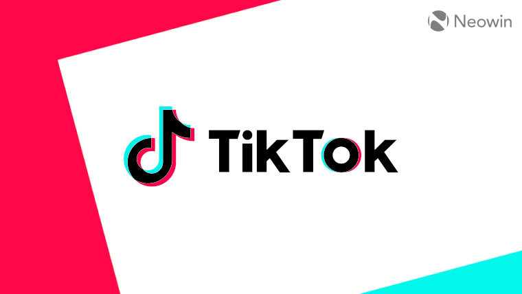 The TikTok logo on a white pink and blue background