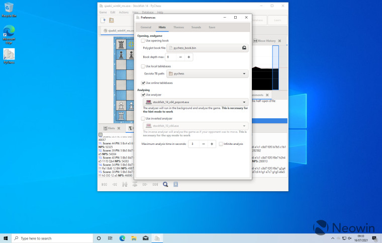 Screenshot of PyChess running on Windows