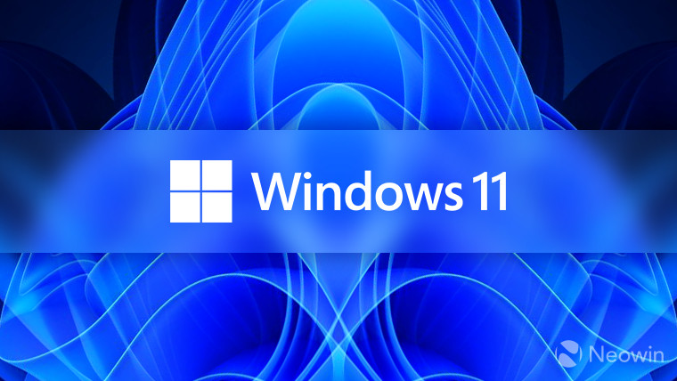 The Windows 11 logo is white on top of a fractal variant of the Windows 11 default wallpaper