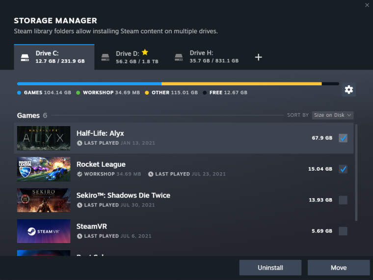 The overhauled Steam Storage Manager