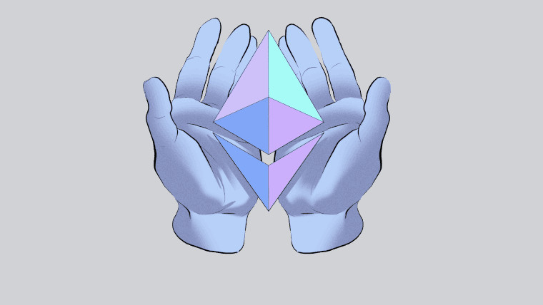 Hands holding the Ethereum logo