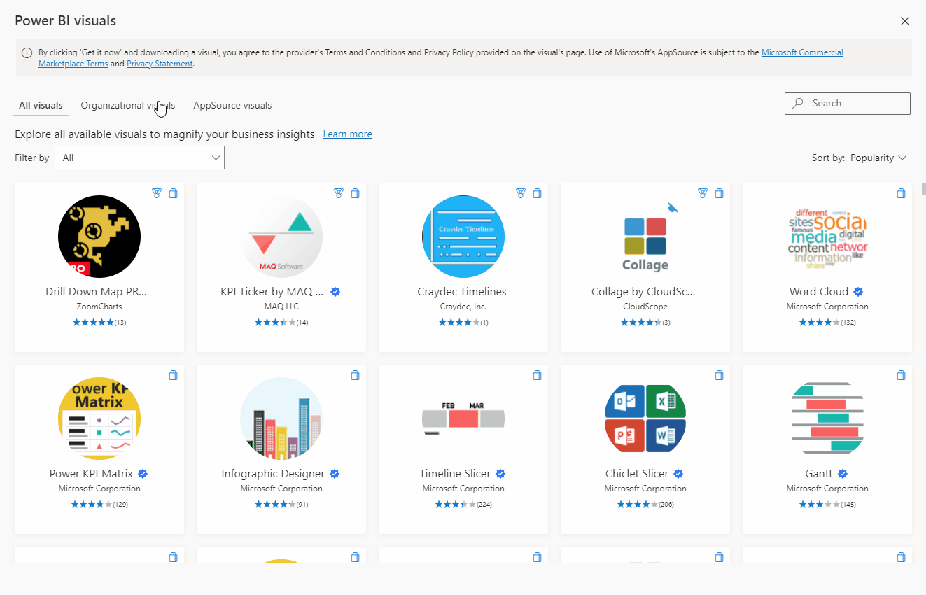 Showcasing the new visuals&039 browsing experience in AppSource for Power BI switching between diffe