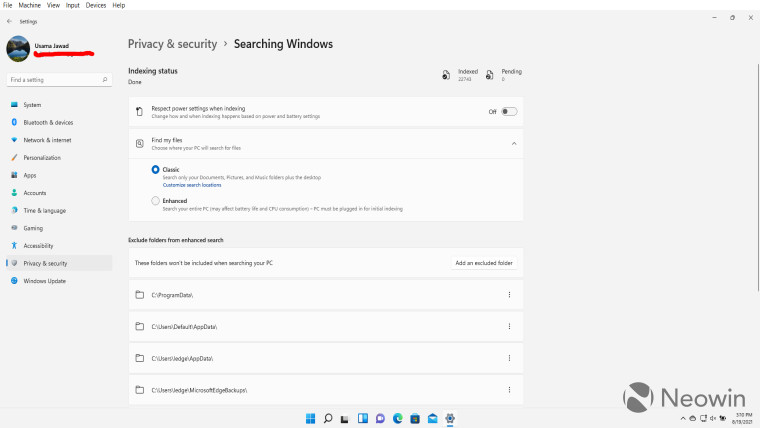 Windows 11 Search settings