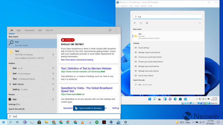 Windows 10 and Windows 11 Search running at the same time