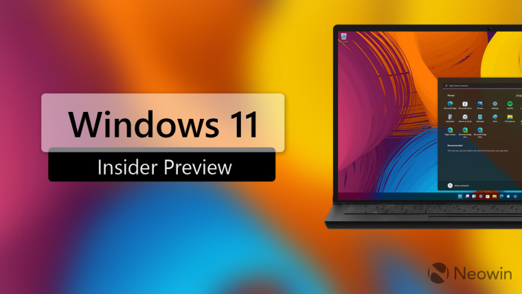 A laptop running Windows 11 with Windows 11 Insider Preview written next to it