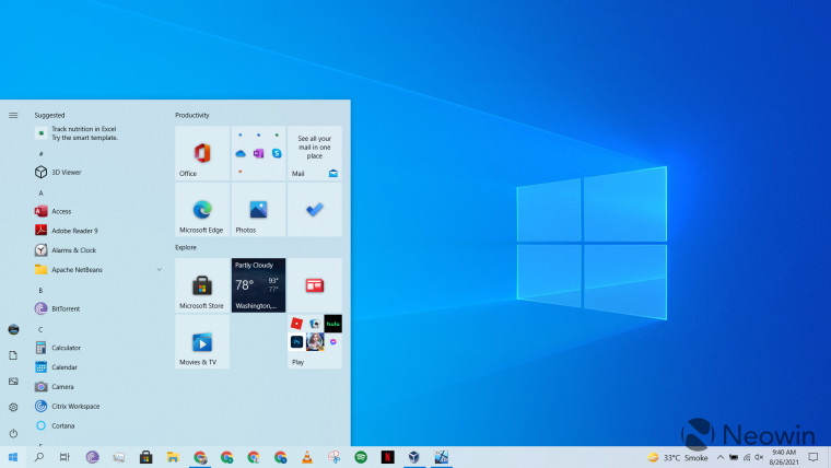 A screenshot of a Windows 10 desktop with the Start menu open