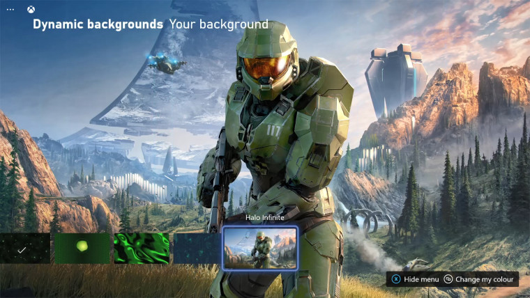 This is a screenshot of the Halo Infinite dynamic theme on Xbox Series XS