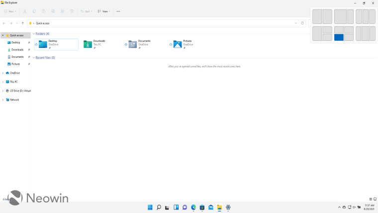 A screenshot of File Explorer on Windows 11 with Snap Layout