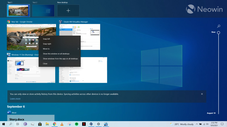 A screenshot of Virtual Desktops running on Windows 10