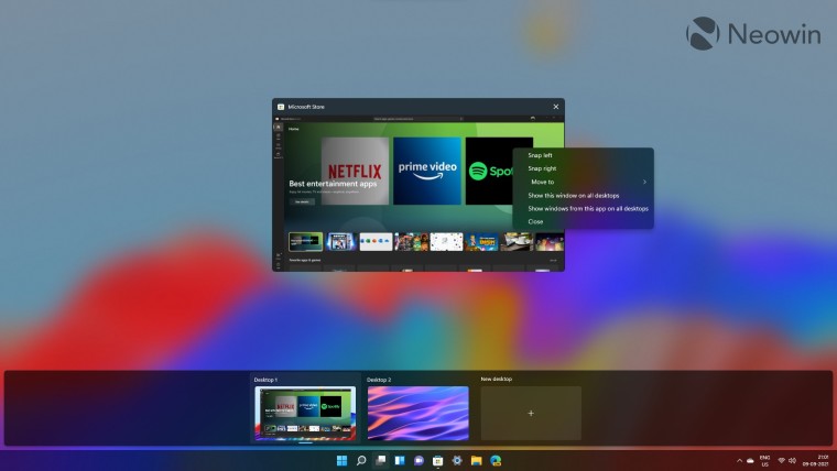 Windows 11 Virtual Desktops showing a Microsoft Store app open