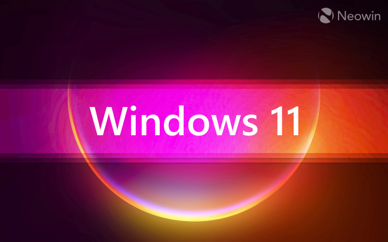 Windows 11 written in the middle against a red and purple background