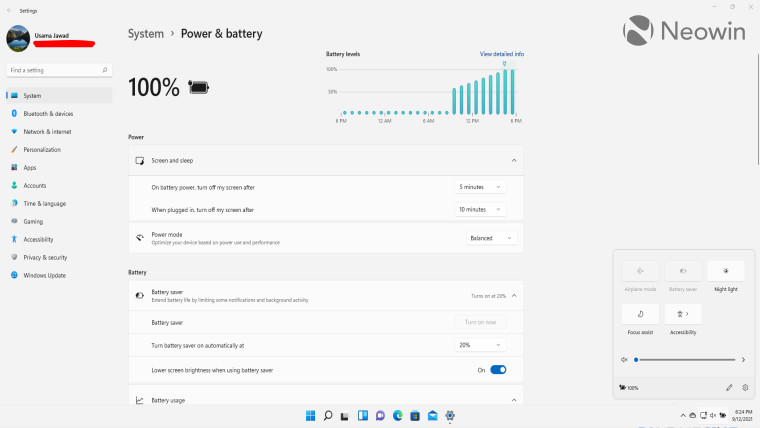 Power and battery settings in Windows 11